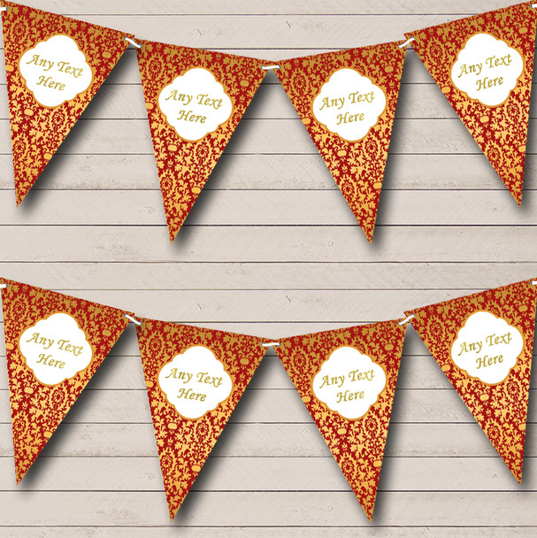 Red And Gold Vintage Regal Damask Personalized Engagement Party Bunting Flag Banner