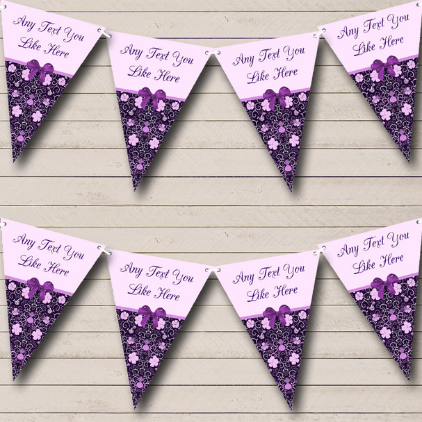 Purple Lilac Shabby Chic Vintage Floral Personalized Engagement Party Bunting Flag Banner
