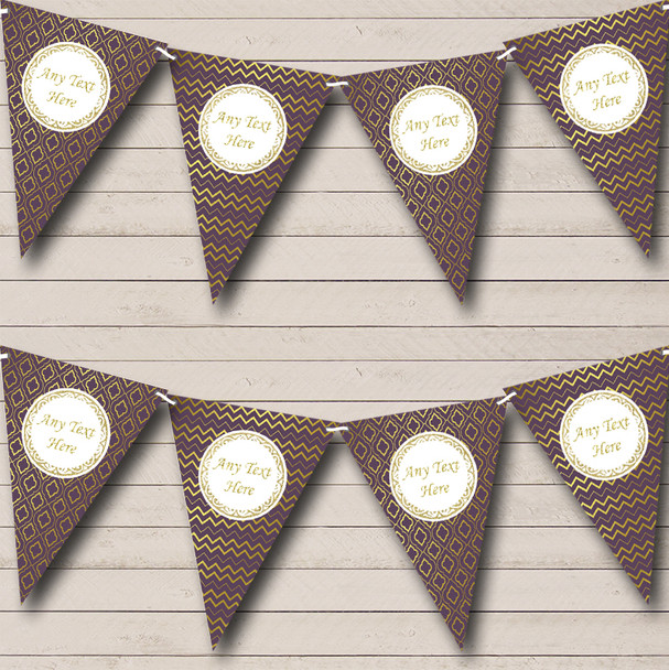 Plum Purple & Gold Quatrefoil Personalized Engagement Party Bunting Flag Banner