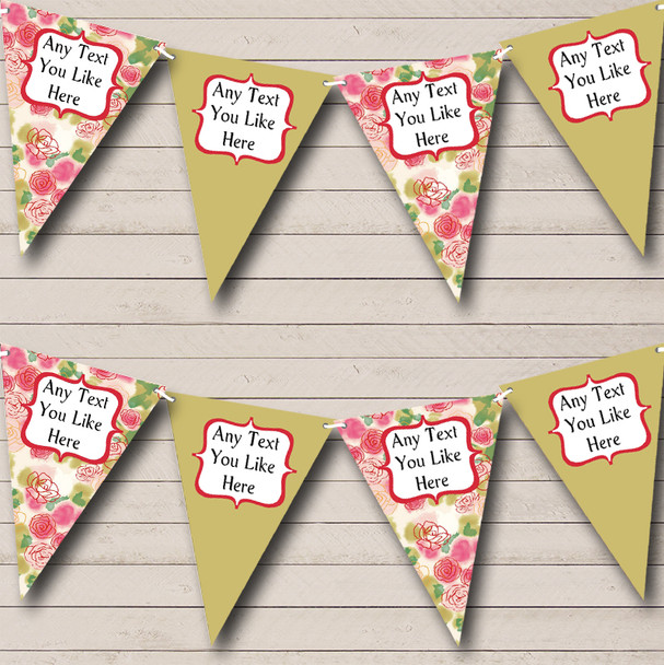 Pink Green Floral Shabby Chic Personalized Engagement Party Bunting Flag Banner