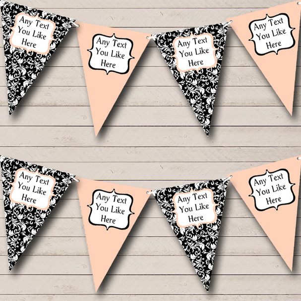 Peach White Black Damask Personalized Engagement Party Bunting Flag Banner