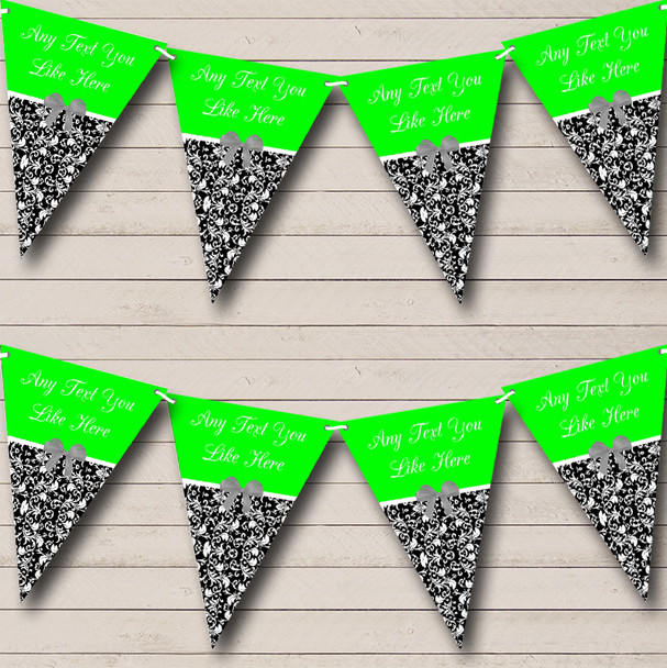 Lime Green Damask Shabby Chic Vintage Personalized Engagement Party Bunting Flag Banner