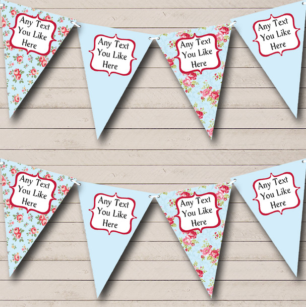 Blue Shabby Chic Floral Personalized Engagement Party Bunting Flag Banner