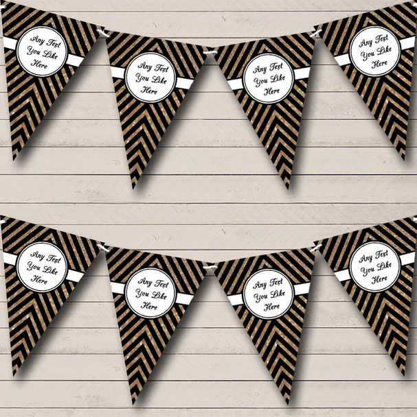 Black And Copper Gold Glitter Chevrons Personalized Engagement Party Bunting Flag Banner