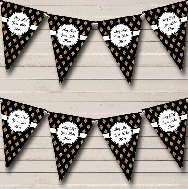 Black And Copper Gold Crosshatch Personalized Engagement Party Bunting Flag Banner