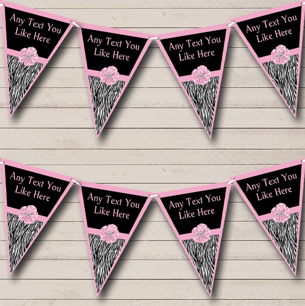 Zebra Print Pale Pink Bow Personalized Hen Do Night Party Bunting Flag Banner