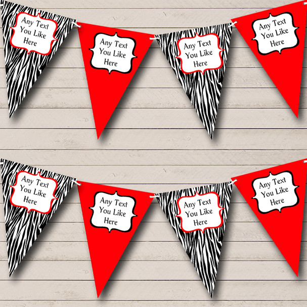 Zebra Print & Red Personalized Hen Do Night Party Bunting Flag Banner