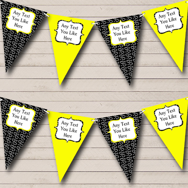 Yellow & Black Hearts Personalized Hen Do Night Party Bunting Flag Banner