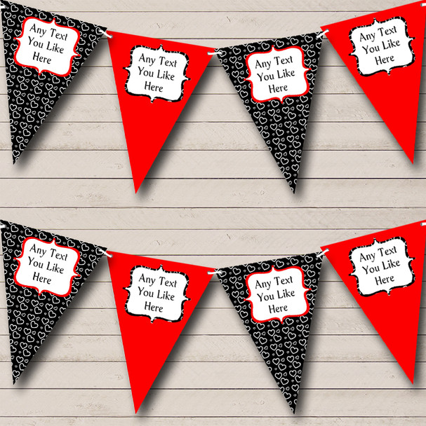Red & Black Hearts Personalized Hen Do Night Party Bunting Flag Banner