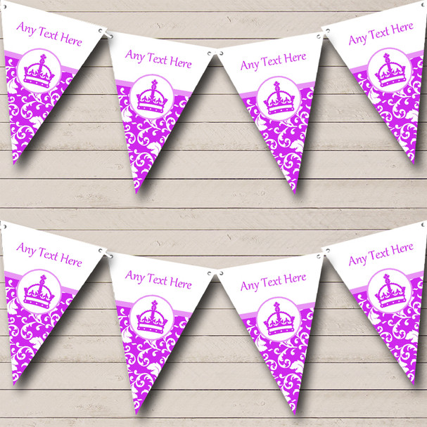 Purple Princess Crown Personalized Hen Do Night Party Bunting Flag Banner