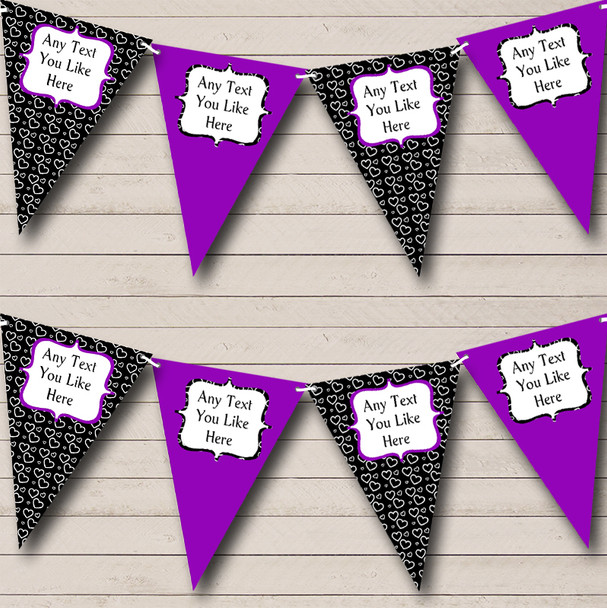 Purple & Black Hearts Personalized Hen Do Night Party Bunting Flag Banner