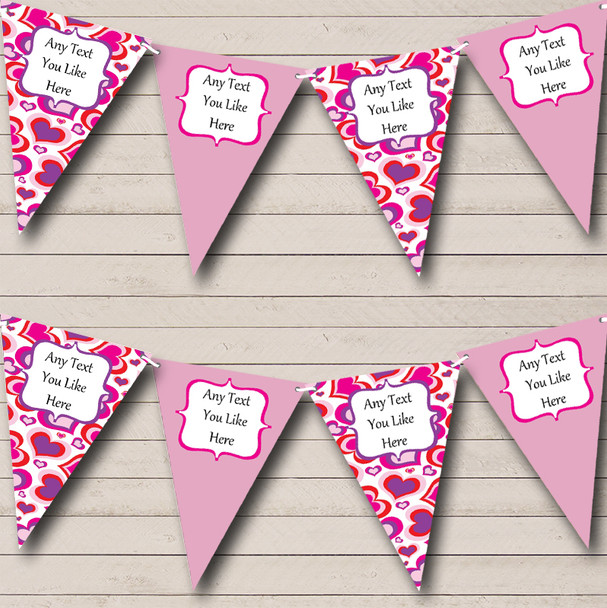 Pink Love Hearts Personalized Hen Do Night Party Bunting Flag Banner