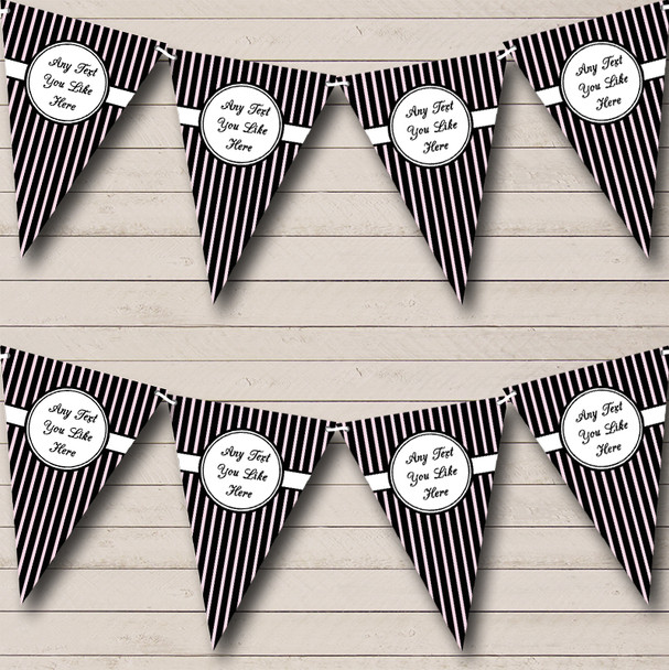 Pink & Black Chic Stripes Personalized Hen Do Night Party Bunting Flag Banner