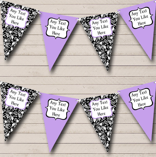 Lilac White Black Damask Personalized Hen Do Night Party Bunting Flag Banner