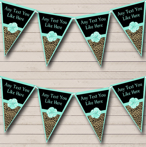 Leopard Print Turquoise Teal Bow Personalized Hen Do Night Party Bunting Flag Banner