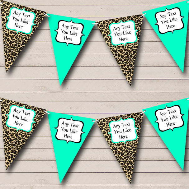 Leopard Print & Turquoise Teal Personalized Hen Do Night Party Bunting Flag Banner