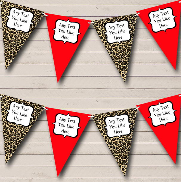 Leopard Print & Red Personalized Hen Do Night Party Bunting Flag Banner
