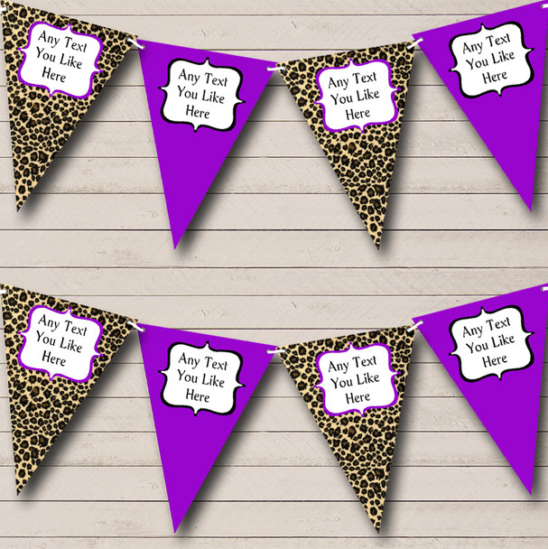 Leopard Print & Purple Personalized Hen Do Night Party Bunting Flag Banner