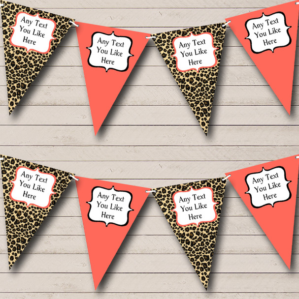 Leopard Print & Coral Personalized Hen Do Night Party Bunting Flag Banner