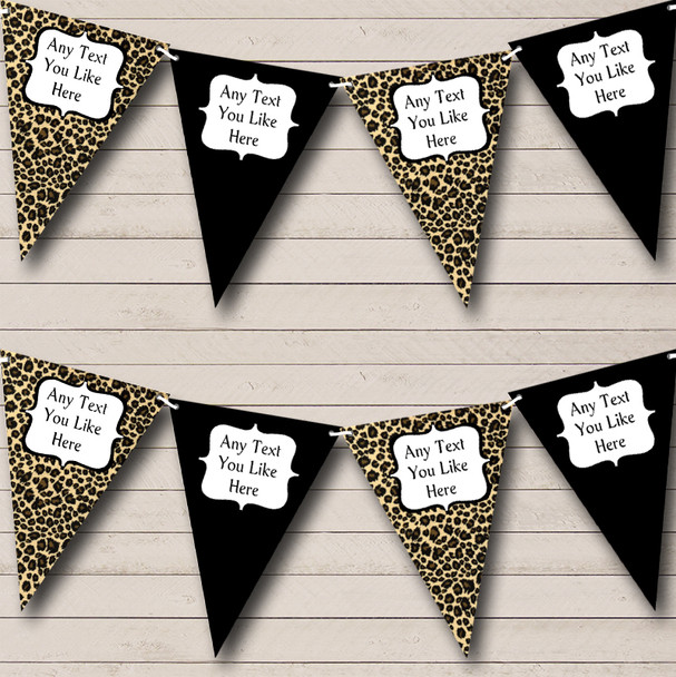 Leopard Print & Black Personalized Hen Do Night Party Bunting Flag Banner