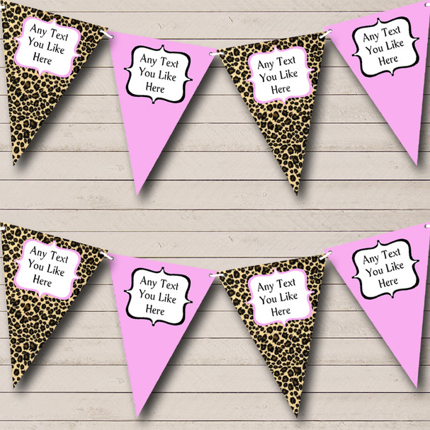 Leopard Print & Baby Pink Personalized Hen Do Night Party Bunting Flag Banner