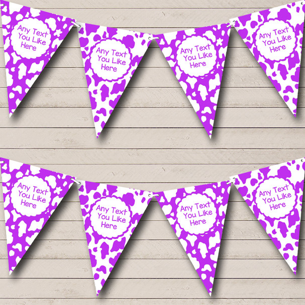 Cow Print Animal Purple White Personalized Hen Do Night Party Bunting Flag Banner