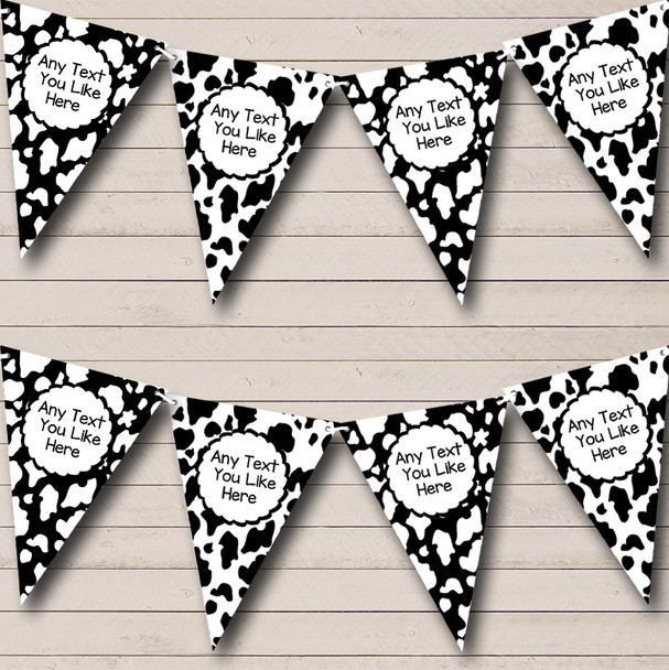 Cow Print Animal Black & White Personalized Hen Do Night Party Bunting Flag Banner