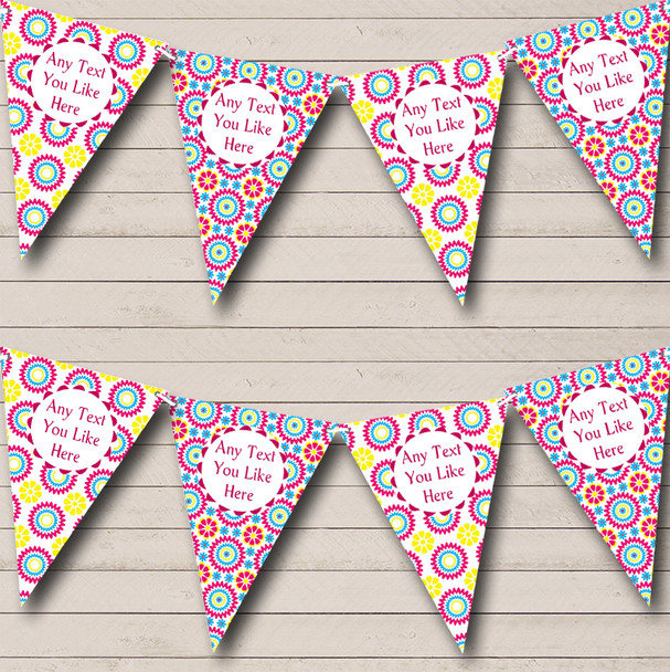 Bright Pink Yellow Blue Flower Personalized Hen Do Night Party Bunting Flag Banner