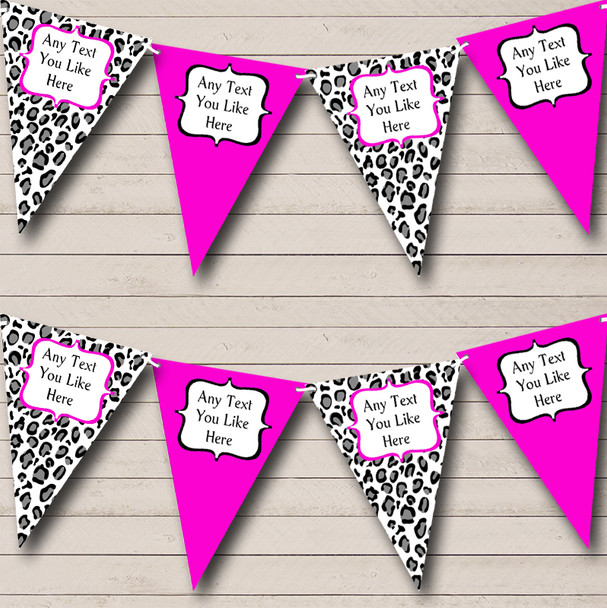 Black White & Hot Pink Animal Print Personalized Hen Do Night Party Bunting Flag Banner