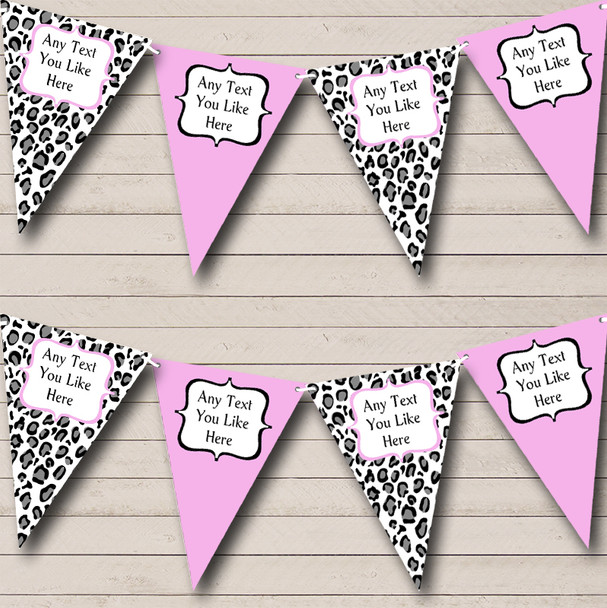 Black White & Baby Pink Animal Print Personalized Hen Do Night Party Bunting Flag Banner