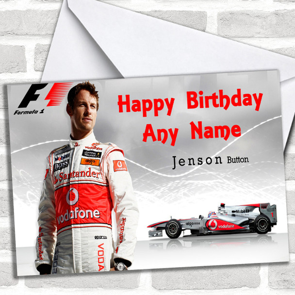 Jensen Button & Formula One Car Personalized Birthday Card