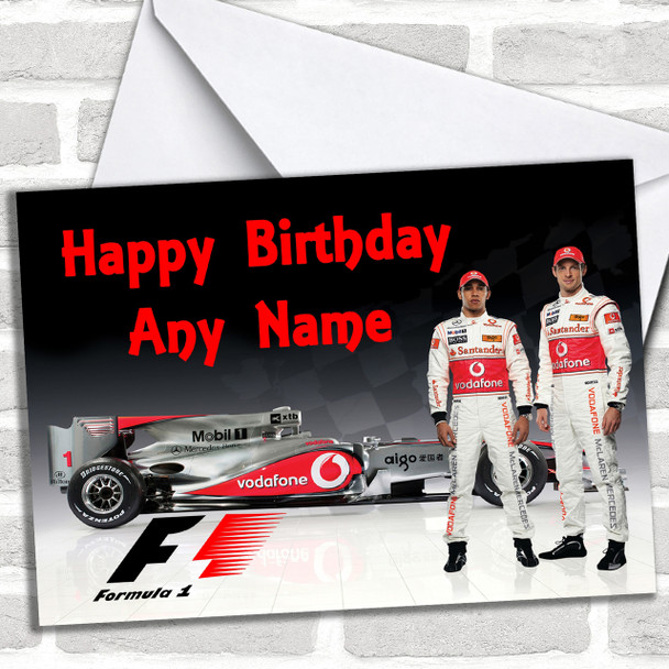 Jensen Button & Lewis Hamilton Formula One  Personalized Birthday Card