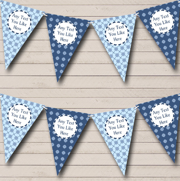 Two Tone Regal Blue Nautical Sailing Beach Seaside Themed Personalized Bunting Flag Banner