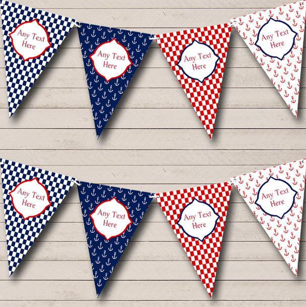 Red White Blue Anchor Check Nautical Sailing Beach Seaside Personalized Bunting Flag Banner
