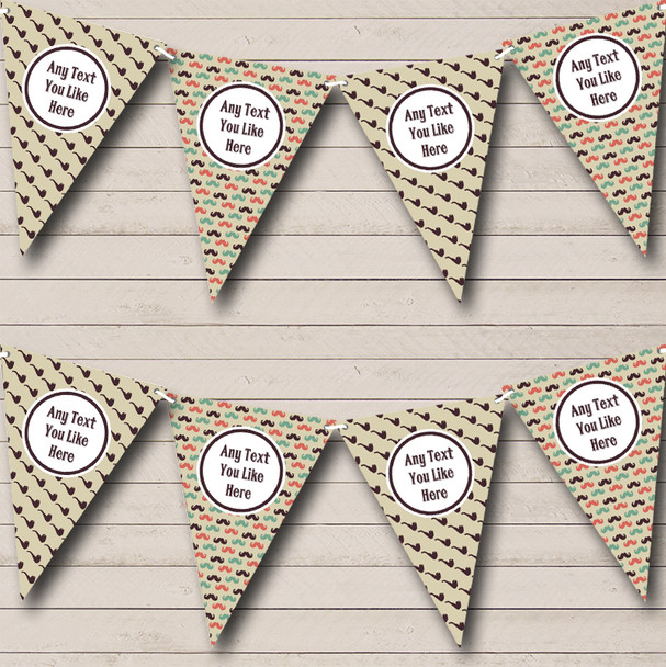 Vintage Retro Pipes And Moustache Personalized Retirement Party Bunting Flag Banner