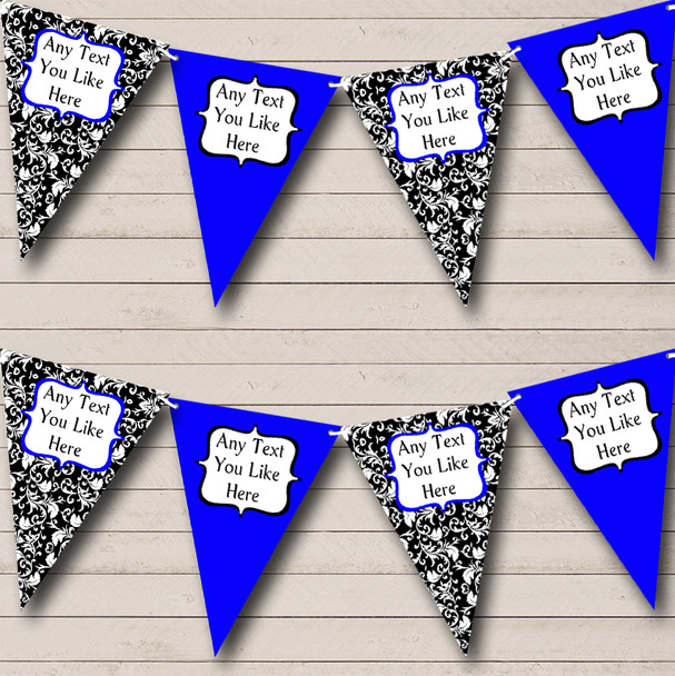Royal Blue White Black Damask Personalized Retirement Party Bunting Flag Banner