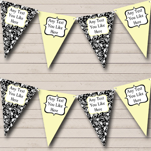 Pale Yellow White Black Damask Personalized Retirement Party Bunting Flag Banner