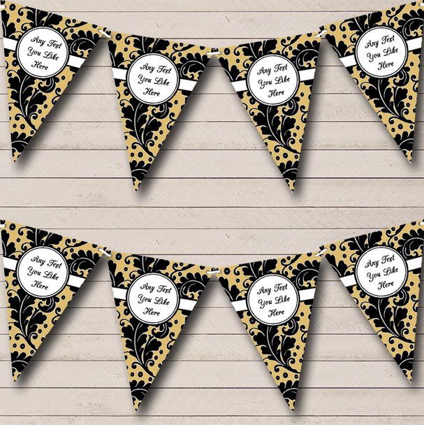 Old Gold With Black Floral Personalized Retirement Party Bunting Flag Banner