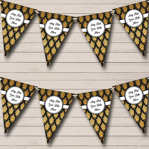 Old Gold Vintage Black Damask Personalized Retirement Party Bunting Flag Banner