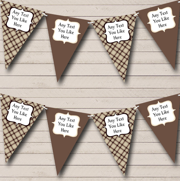 Brown Tartan Personalized Retirement Party Bunting Flag Banner