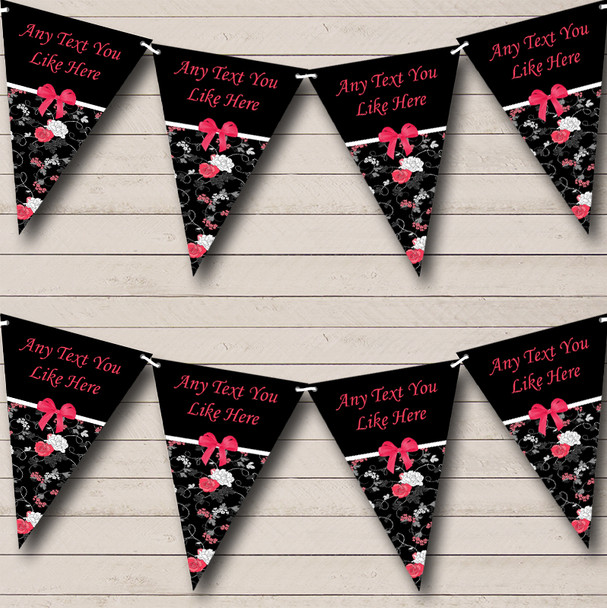 Black & Pink Shabby Chic Vintage Personalized Retirement Party Bunting Flag Banner