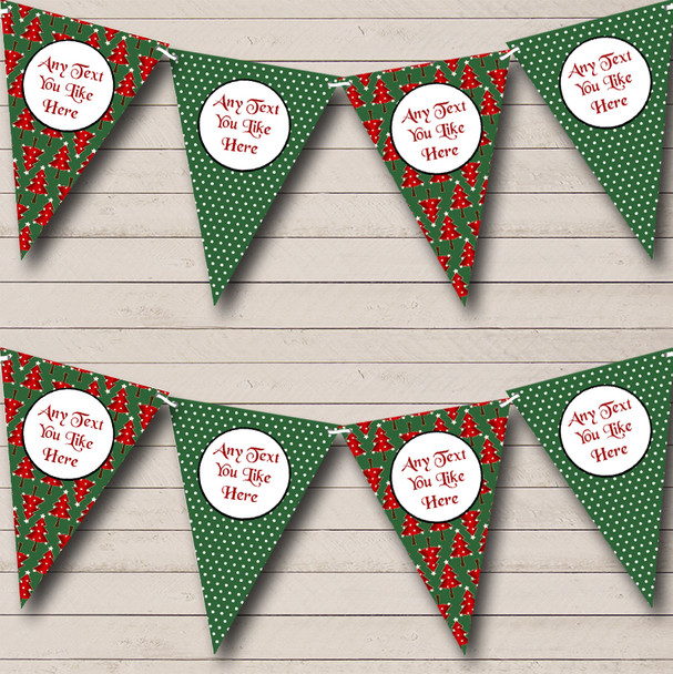 Xmas Trees & Polkadots Green Personalized Christmas Decoration Bunting Flag Banner