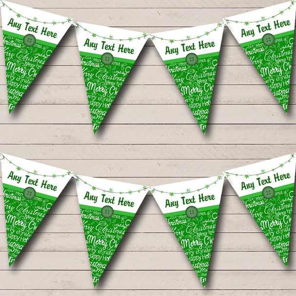 Xmas Script Green Personalized Christmas Bunting Flag Banner