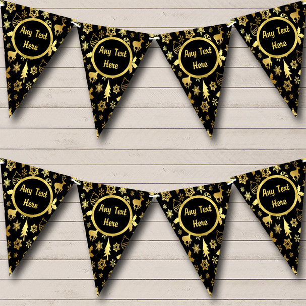 Xmas Black & Gold Personalized Christmas Bunting Flag Banner