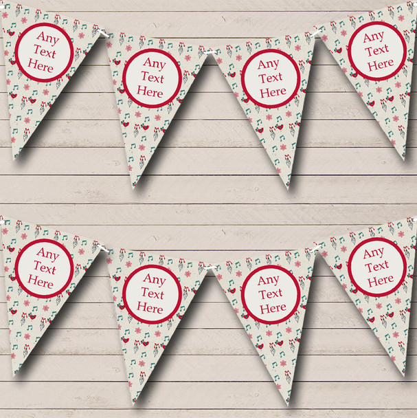 Robins And Music Personalized Christmas Bunting Flag Banner