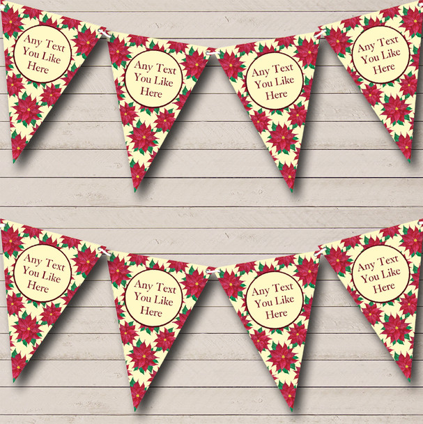 Red Xmas Flower Personalized Christmas Decoration Bunting Flag Banner