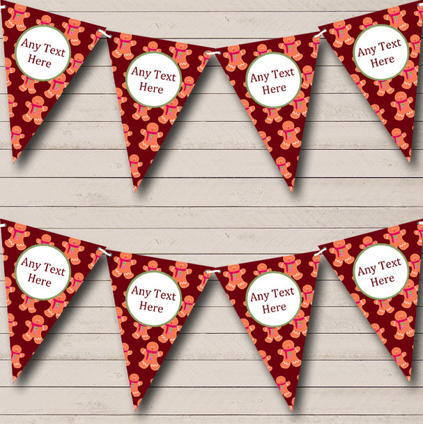 Red Gingerbread Men Personalized Christmas Decoration Bunting Flag Banner