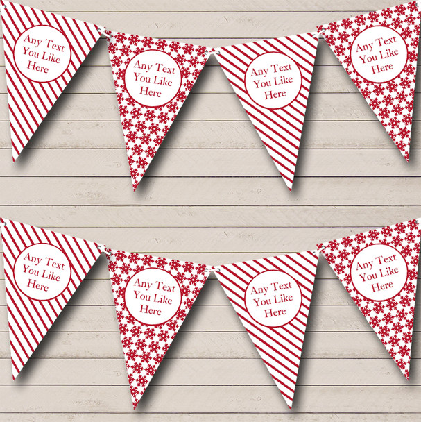 Red & White Stripes Snowflakes Personalized Christmas Decoration Bunting Flag Banner