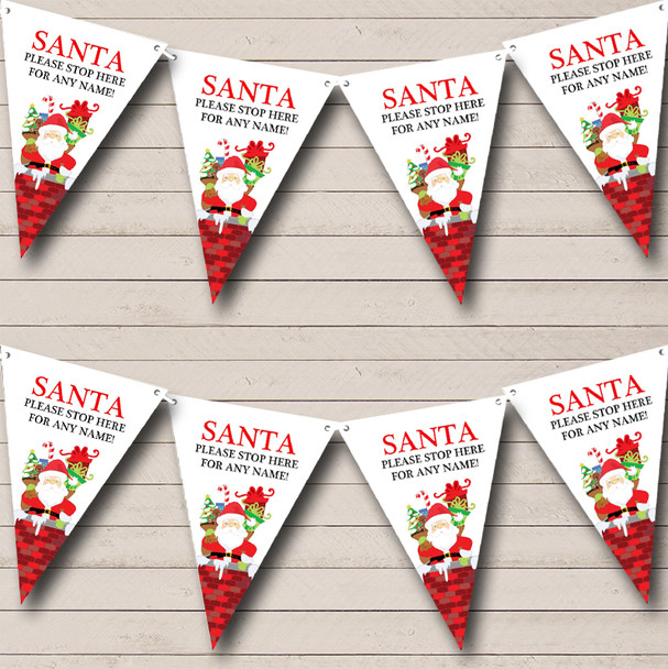 Please Stop Here Santa Personalized Christmas Decoration Bunting Flag Banner