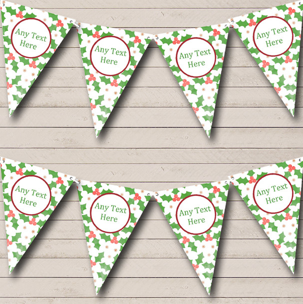 Holly Leaves Personalized Christmas Decoration Bunting Flag Banner